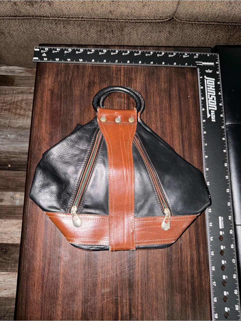 Black and Brown Leather  Handheld Bag